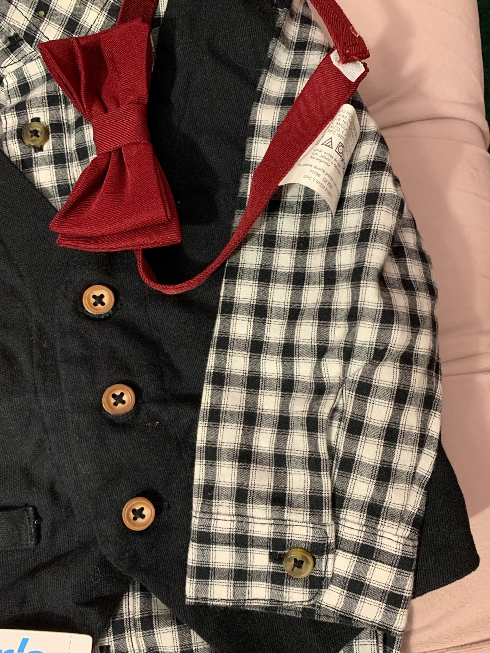 Carter's Black and White Plaid Onesie with Red Bow Tie Accent and Pants - Picture 7 of 7